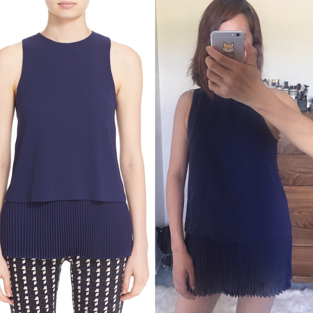 NWOT Theory pleated tiered blouse Navy S